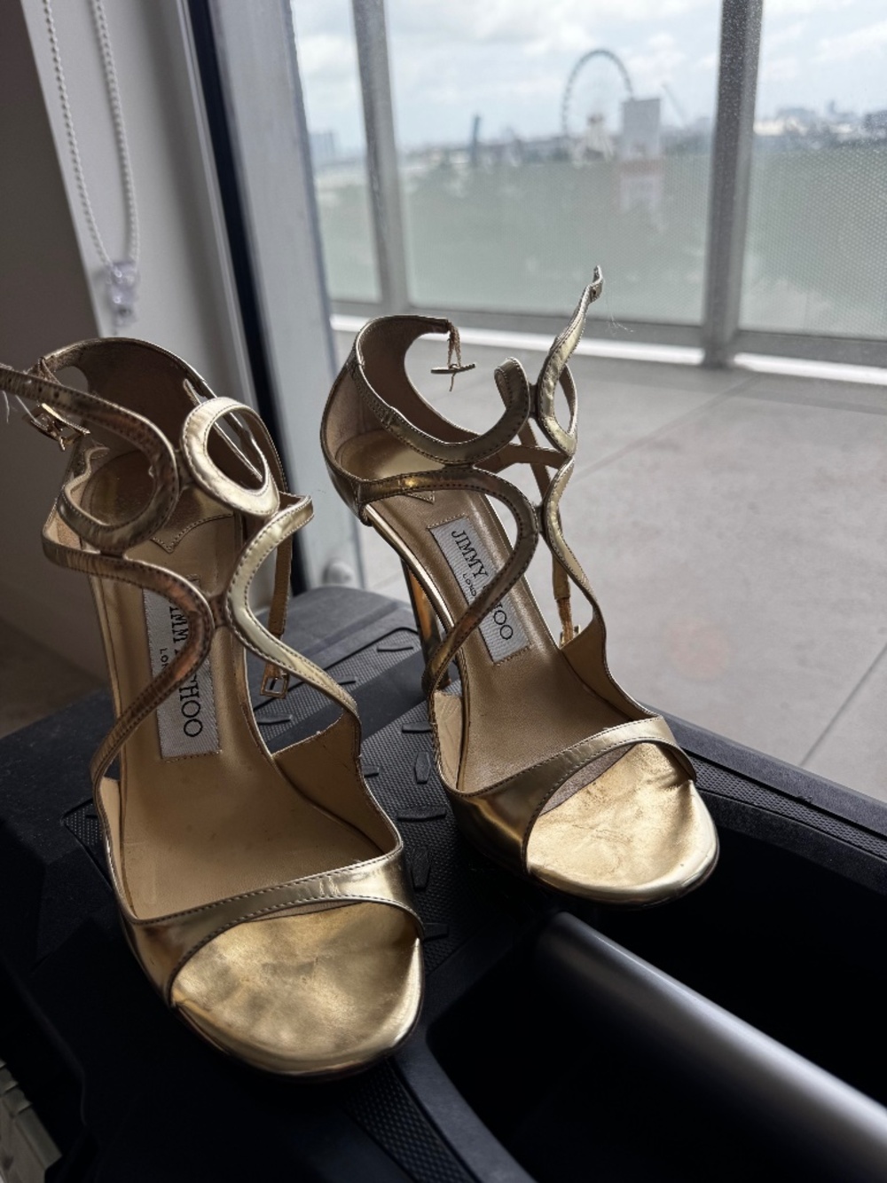 Jimmy Choo Lang Gold Sandle Heels